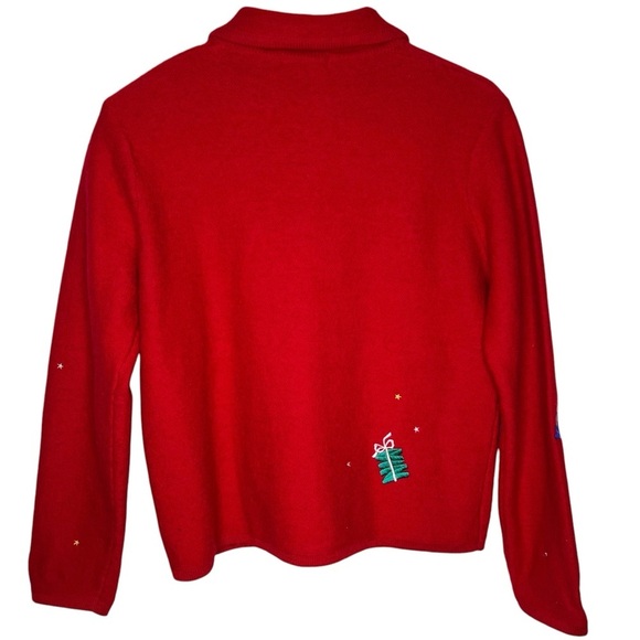 Karen Scott Red Wool Embroidered Holiday Gifts Bows Button Cardigan Sweater Med - Picture 14 of 14